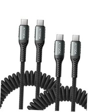 Cable Coiled 3FT 2Pack, Braided Type C Charger 3FT - 2Pack Black USB C to USB C