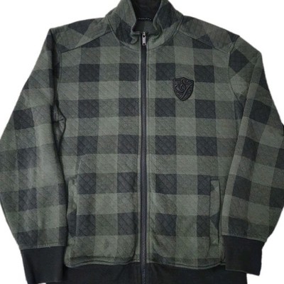 Y2K Sean John Plaid Full Zip Jacket Size Large Green Logo Patch 2000s