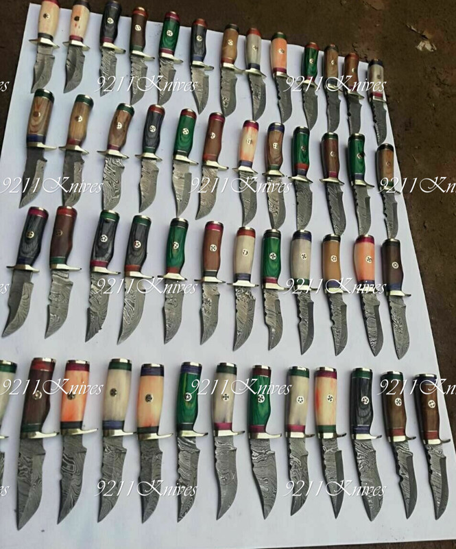 LOT OF 1O CUSTOM HANDMADE DAMASCUS STEEL SKINNER KNIVES 6 INCHES, WITH COVER