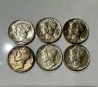 6x Mercury Dimes Lot 1929-1945 AU-BU+ Silver 10C