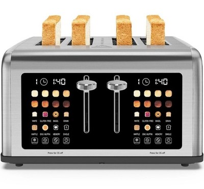 4 Slice Toaster Touch Screen, Stainless Steel Toasters Digital Timer, Dual Co...