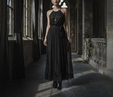 Guess Los Angeles Black Lace Romantic Goth Maxi Dress Size Small Halter Witchy