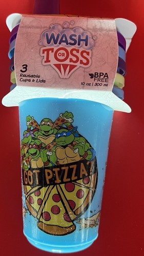 Nuby Nickelodeon Teenage Mutant Schildkröten waschen oder werfen wiederverwendbare Tassendeckel Neu TMNT - Bild 2 von 3