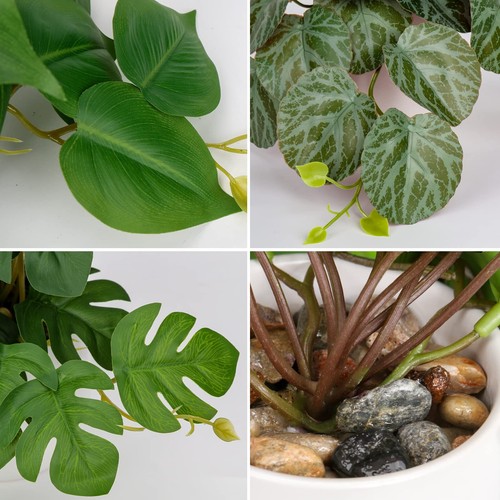 Fake Plants Set Of 3 Artificial Plants Faux Pothos With White Ceramic Pots Fake - Picture 7 of 7