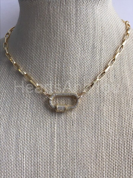 Alternate view of 2ct Round Cut Moissanite Carabiner Spiral Hook Necklace 14k Yellow Gold Plated