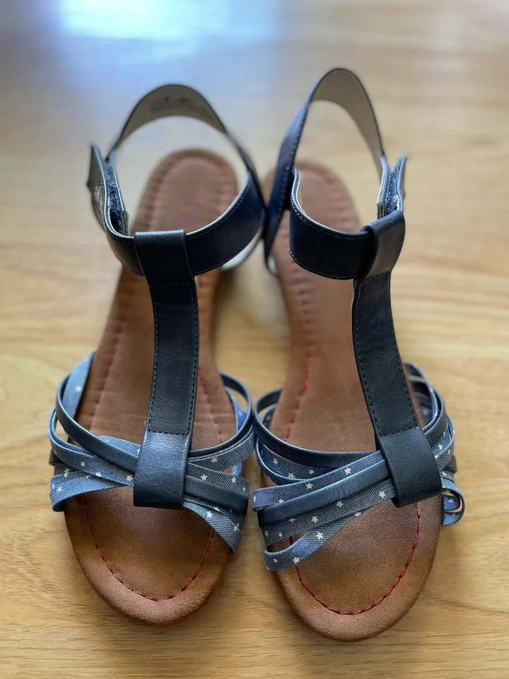 S.Oliver Women's Sandals Ankle-Strap Blue /Jeans/Stars Size 7 EUC - Image 2 of 4