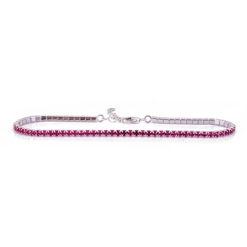 bracciale tennis argento 925% uomo donna regolabile 17-20 cm zirconi rossi 2mm