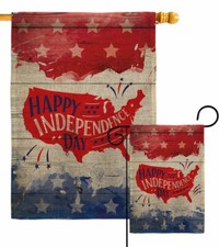 Happy United State Burlap Garden Flag Americana Fourth July Yard Banner