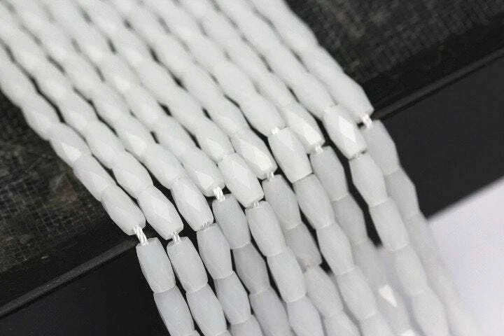 White Opaque Crystal Glass Faceted Rice Tube Beads 4x6mm 15.5" Strand - Image 3 of 4