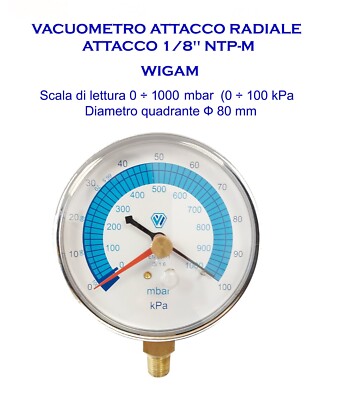 Vacuometro SuperSamastore 0-1000 Mbar - Diametro 80 Mm, Attacco Radiale