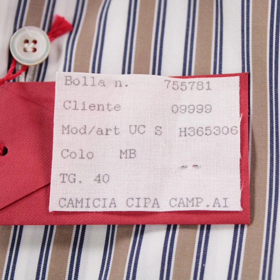 Camisa de vestir Kiton nueva con etiquetas talla 15,75 40 blanca con rayas beige 100 % algodón Foto 4 de 4