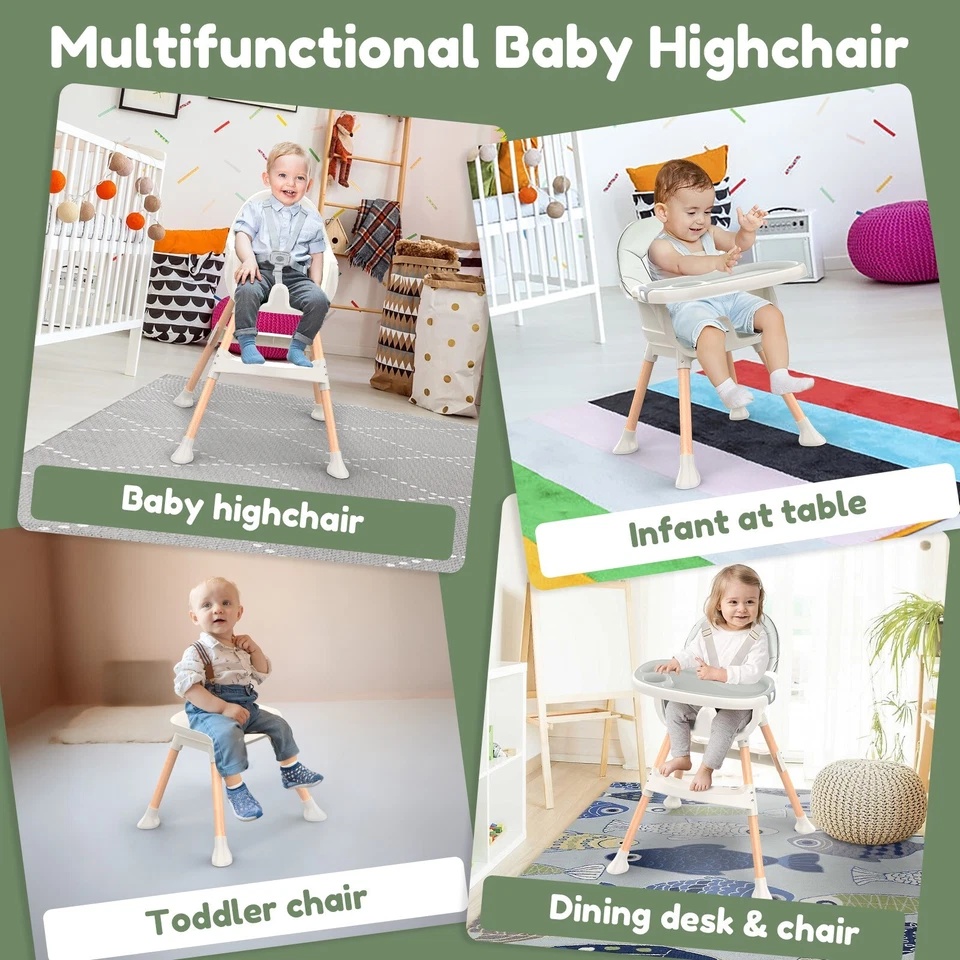 Baby High Chair High Chairs for Babies Toddlers Convertible 4-in-1 Highchairs - Image 3 of 4