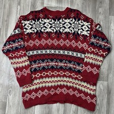 Vintage 90s Eddie Bauer Fair Isle Sweater Red Nordic Snowflake Holiday Womens M