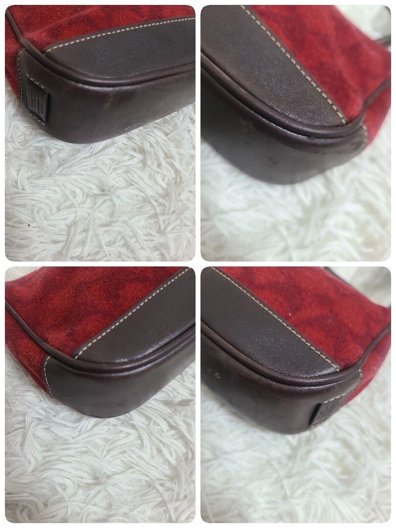 Coach Signature Accessory Pouch Hand Bag Wool Leather Red