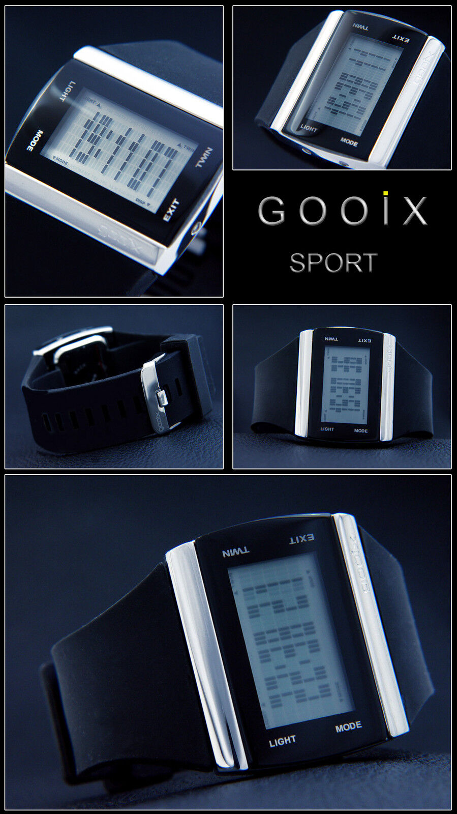 GOOIX LCD Montre Hommes avec Bracelet en Silicone 44mm Encastré Gâchette GX