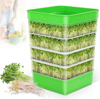 Seed Sprouter Kit,4-Tier Bean Sprouts Grow Kit,Micro Greens Growing Trays Stacka
