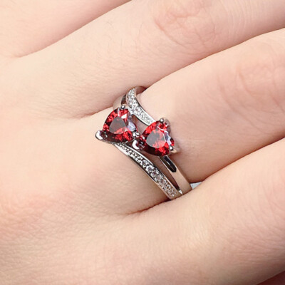 Heart Cut Cubic Zircon Pretty 925 Silver Plated Ring Women Jewelry Sz 6-10