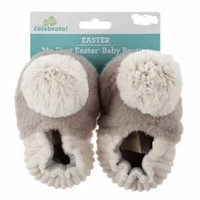 Way To Celebrate! My First  Easter Baby Booties beige with faux fur pompom