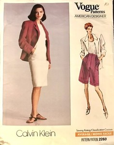 Vintage Vogue American Designer 2260 Calvin Klein Jacket, Skirt & Shorts 1980s