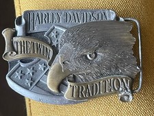 Harley Davidson Eagle Belt Buckle The Twin Tradition Vintage 1990.  in Box w COA