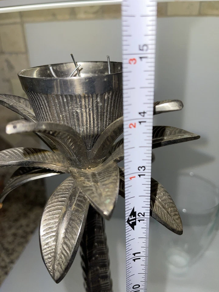 Metal Ware Tin Palm Tree Candle Holder W/ Leaves 14 1/2” Plus Globe Centerpiece Foto 3 de 4