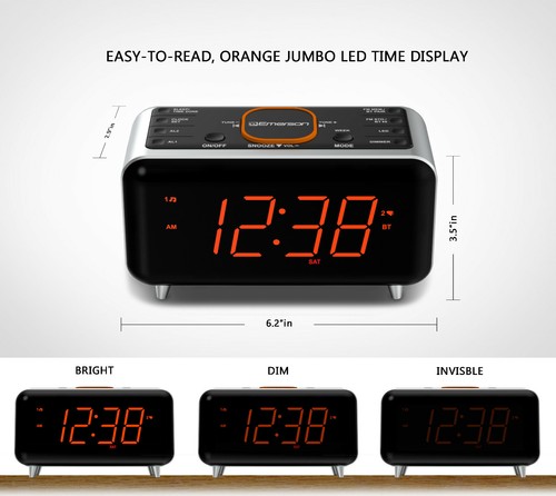 NEW Emerson SmartSet DUAL-ALARM CLOCK FM-RADIO LED USB CHARGER BLUETOOTH SPEAKER - Picture 5 of 8