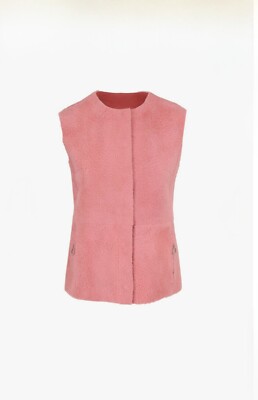 Akris Cherry Blossom Reversible Gilet Pink Lamb Fur Leather Fur Vest Medium NWOT