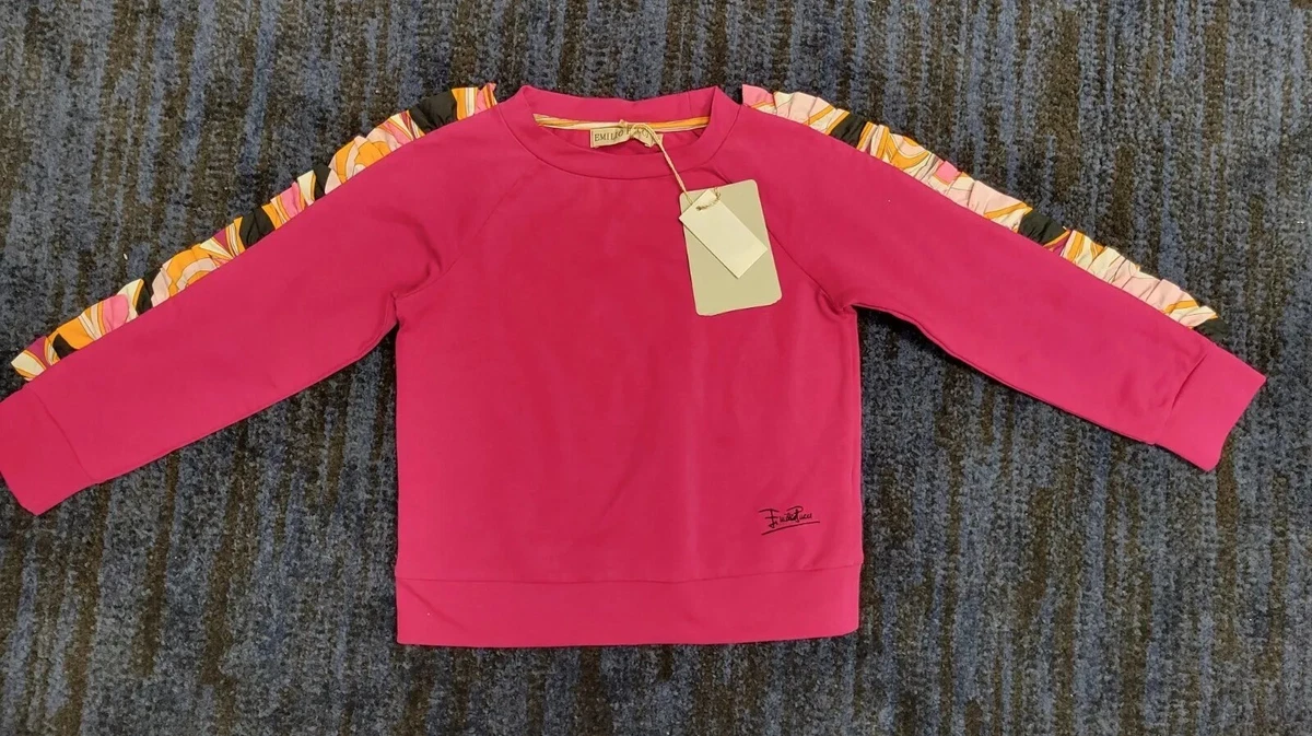 NWT NEW Emilio Pucci Junior girls fuchsia pink sweatshirt ruffle sweater 6y