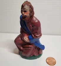 Vintage Nativity Replacement Joseph Blue Brown Chalk Ware Plaster 4.5"