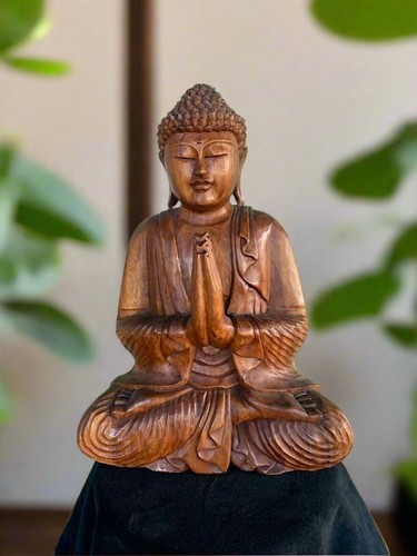 Große meditierende Buddha Statue Mahagoni Holz buddhistisches Dekor 20 x 15 x 6 cm