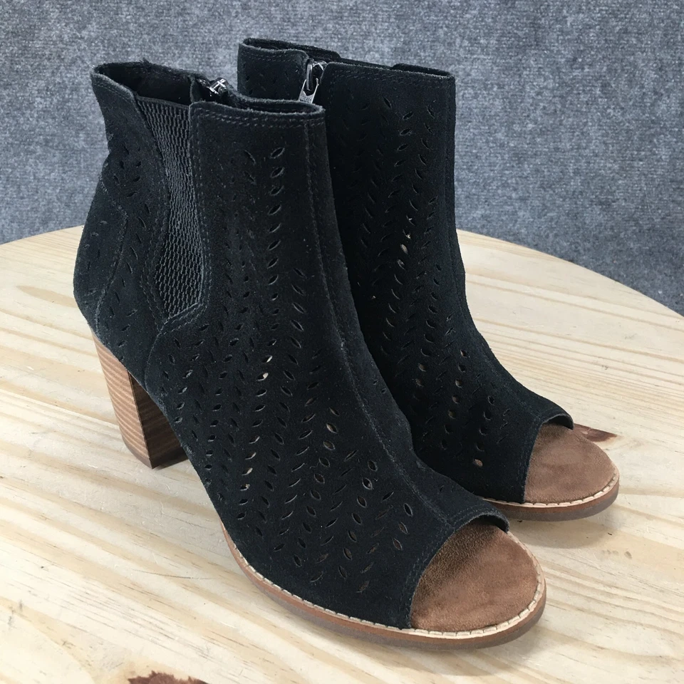 TOMS Botas Mujer 8.5 Mallorca Informal Cremallera Punta abierta Botín Negro Gamuza Tacones Foto 3 de 4