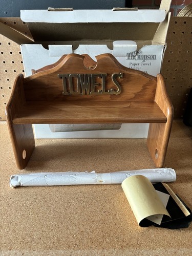 Vintage Paper Towel Holder Wooden Brown with Mounted Cottage Olde Thompson - Picture 3 of 12