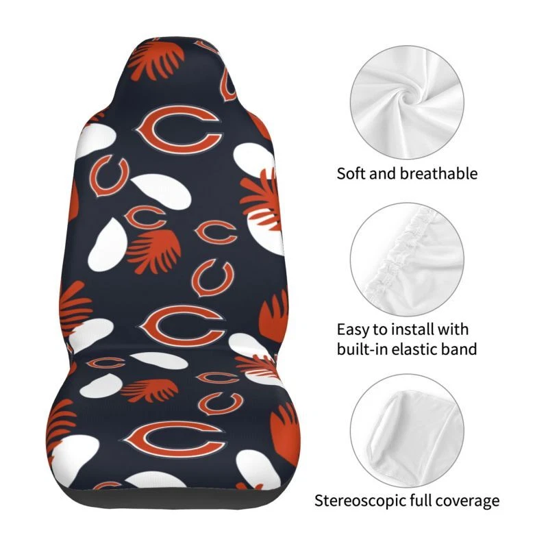 2pcs Chicago Bears Elastic Car Seat Covers Car Front Rear Protectors Decor