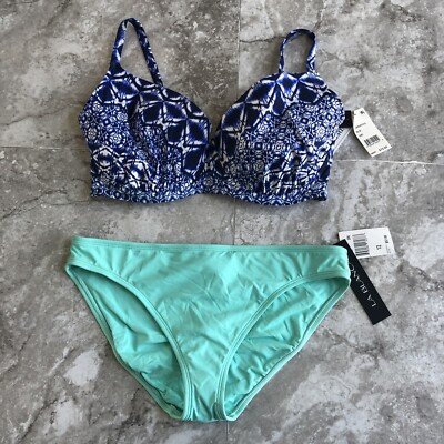 New La Blanca Size 38E/12 Large Blue Bustier Bikini Bathing Suit