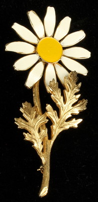 Vintage Gestempelt Accessocraft Gänseblümchen Emaille & Goldfarben Pin 3.25 ''