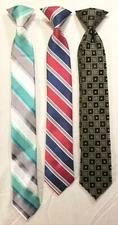 3 Boy's Clip-On Neck Ties Bergamo New York 100% Polyester 