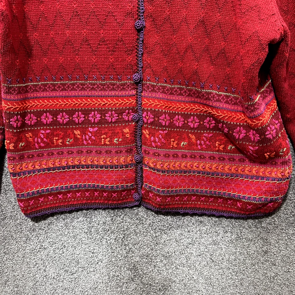 复古 MFA 波士顿开衫毛衣女式小号红色花卉刺绣波西米亚小屋 — 第 4/4 张图片