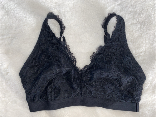 Gilly Hicks Bralette Bra Black Lace Plunge V Neck Unlined Wireless Medium M
