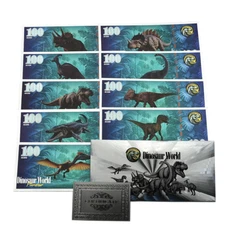 9pcs Jurassic Period Dinosaur World Silver Foil Banknotes Rare Animal Cards