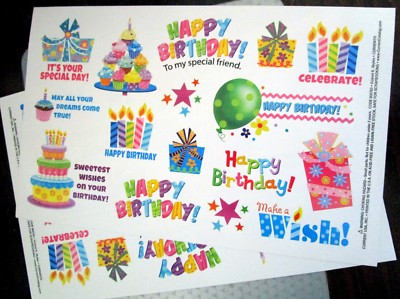 NEW Janet K. Skiles Bright Birthday Word Greetings 32 Acid Free Stickers 