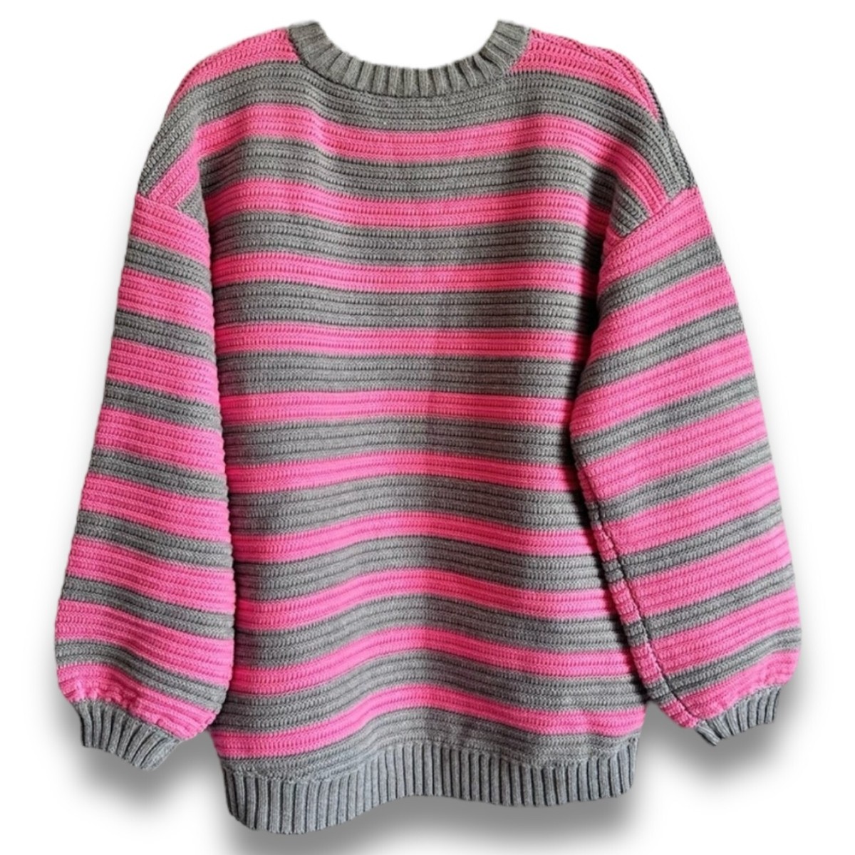 Free People Links Pullover XS Pink Gray Striped Sweater Rib