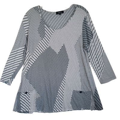 Comfy USA Top Womens Medium Gray White Long Sleeve Tunic w Pockets
