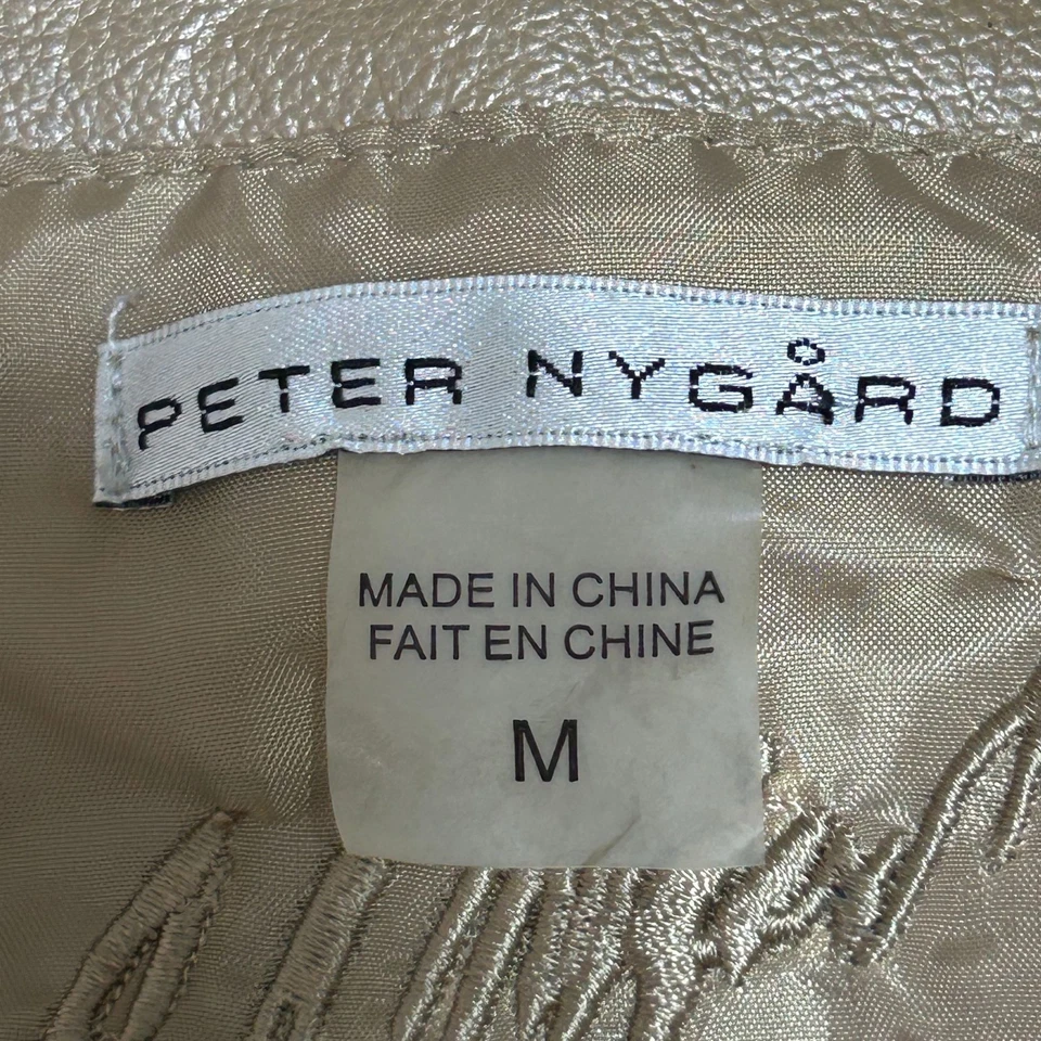 Chaqueta de Cuero Peter Nygard Mujer M Taupe Floral Roseta Cremallera Frontal Tejida Tachonada Foto 2 de 4