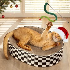 Cat Scratcher Cardboard,2 in 1 Oval Cat Scratch Pad Bowl for Indoor Kitty Gri...