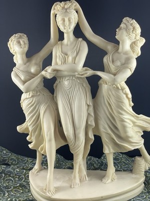 Antique:A.Santini s Alabaster Sculpture The Three Graces:Italy:$540 Free Postage