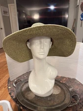 Sun N Sand Women's Green Large Brim Braided Sun Hat Gold Band Details