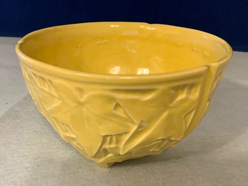 Vintage McCoy Pottery Yellow Ivy Pattern Bowl / Hanging  Planter Footed Marked