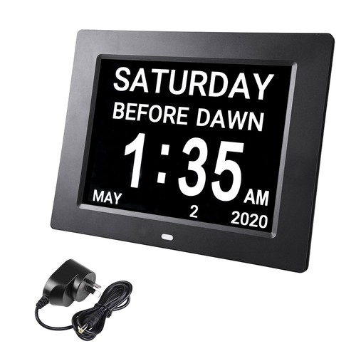 8" Digital LCD Day Clock 8 Alarm Time Office Wall Date Calendar Dementia Week - Picture 2 of 11