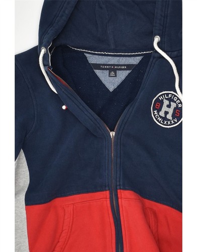 TOMMY HILFIGER Mens Zip Hoodie Sweater XS Navy Blue Colourblock Cotton AO95 - Picture 4 of 4