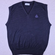 Izod Sweater Vest Mens XL Navy Blue Vintage Embroidered Crest V-Neck Made in USA